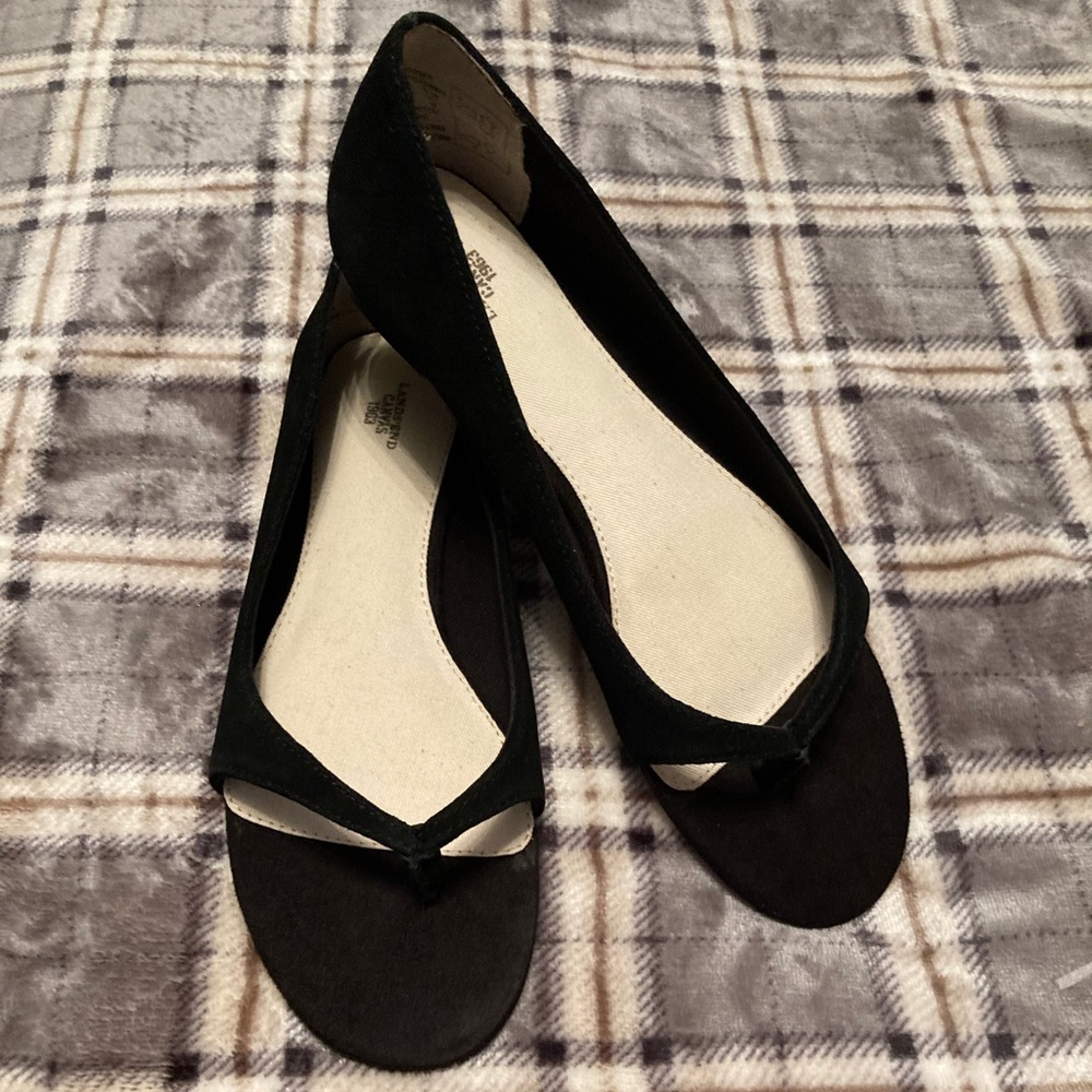 Lands' End Black Suede Open-Toe Flats